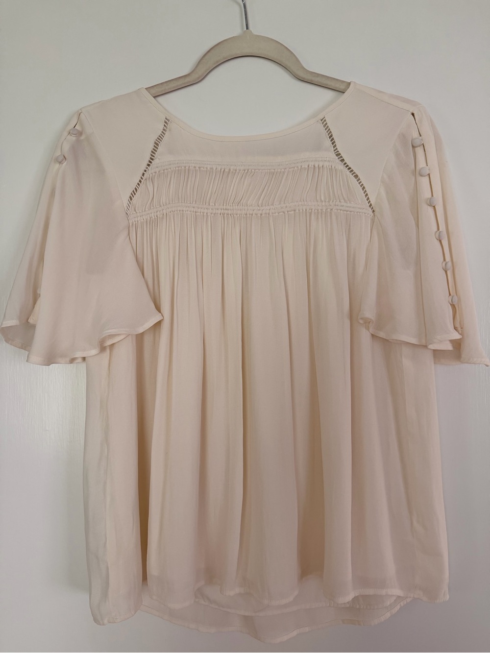 LOFT Women's Cream Flutter Sleeve Peasant Top- size MP